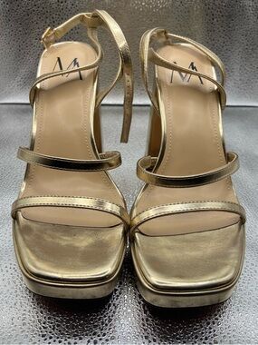 Gold Strappy Platform Heeled Sandals